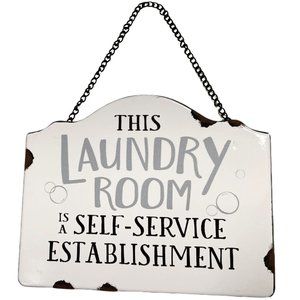 Tin Metal Laundry Room Sign with Chain